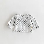 [66-100cm]2点セット フリル襟 ドット シャツ & サロペット - Image 9