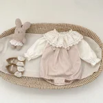 [66-100cm]サロペット ロンパース  コーデュロイ リボン シンプル - Image 5