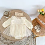 [66-90cm] レース襟 ワンピース風 ロンパース - Image 3