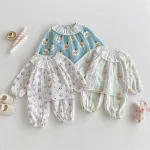 [80-130cm]セットアップ 丸襟 小花柄 おしゃれ - Image 2