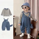 [73-100cm]セットアップ サロペット 恐竜柄 カジュアル シャツ 二点セット - Image 3