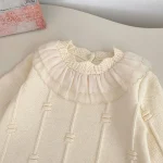 [66-90cm] レース襟 シンプル ロンパース - Image 2