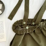 [66-100cm] フリル襟 小花柄 トップス&サロペット ロンパース - Image 2