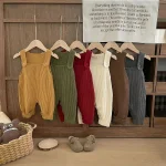 [66-90cm]サロペット シンプル リブ シンプル 肌に優しい - Image 3