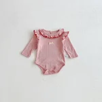 [66-90cm] リボン 肩フリル ロンパース - Image 11