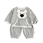 [73-110cm] 熊柄 ボーダー セットアップ - Image 4