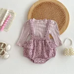 [73-100cm] 花柄 サロペット & トップス 2点セット - Image 6