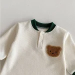 [66-100cm] 熊柄ワッフル オールインワン - Image 6