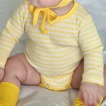 [66-90cm]帽子付き 目デザインボーダー ロンパース - Image 7