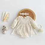 [66-90cm]ロンパース リボン レース ナチュラル シンプル - Image 6