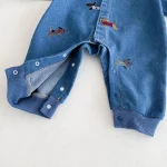 [66-100cm] 犬刺繡 デニム オールインワン