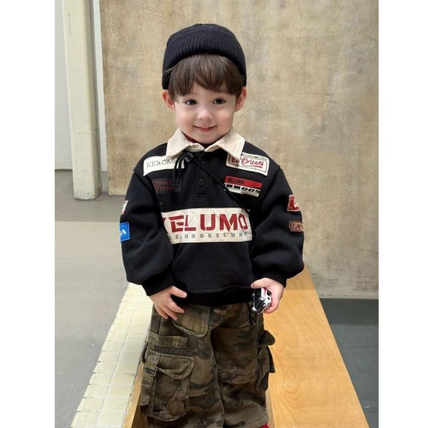 [80-130cm]プリント カジュアル 裏起毛 トレーナー/パンツ