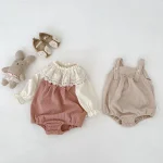 [66-100cm]サロペット ロンパース  コーデュロイ リボン シンプル - Image 4