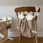 [66-90cm]ロンパース 丸襟 チェック柄 可愛い ベビー服 - Image 5