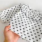 [66-100cm]2点セット フリル襟 ドット シャツ & サロペット - Image 12