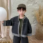 [80-140cm] スタンドカラー 前開き デニム セットアップ - Image 5