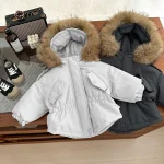 [73-110cm] シンプル フード付き ボア アウター