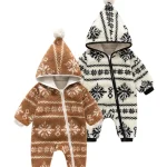 [59-90cm] フード付き 雪柄 オールインワン - Image 7