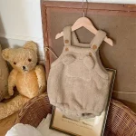 [66-90cm] 熊デザイン フリース ロンパース - Image 4