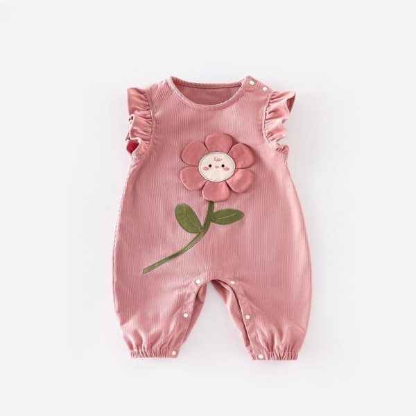 [66-90cm]オールインワン フラワー ノースリーブ おしゃれ ベビー服