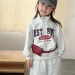 [80-130cm] 英字 ハーフジッパー セットアップ - Image 2