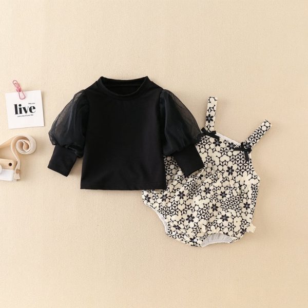 [66-90cm]サロペット&Tシャツ フラワー おしゃれ 可愛い セットアップ