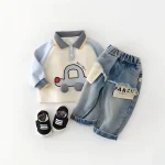 [73-110cm]デニム パンツ 英字柄 カジュアル 履きやすい ボトムス - Image 4