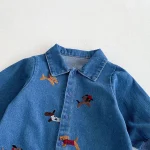[66-100cm] 犬刺繡 デニム オールインワン - Image 4