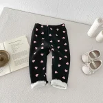 [80-130cm] ハート柄 ボア付き レギンス - Image 4