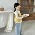 [90-140cm] イエローキャミORデニム パンツ ORベージュ トップス