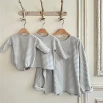 [66-90cm] 韓国風 ボーダー ロンパース - Image 3