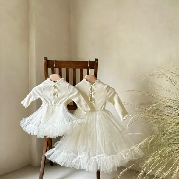 [66-90cm] リボン チュール ワンピース