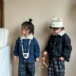 [80-150cm] ボア襟 デニム ジャケット - Image 5