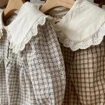 [66-90cm]ロンパース 丸襟 チェック柄 可愛い ベビー服 - Image 4