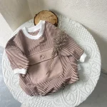 [66-90cm]ポケット付き ボーダー ロンパース - Image 9