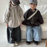 [80-140cm] デニム カジュアル ロング パンツ