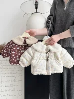 [66-100cm] ボア襟 花柄 アウター - Image 2