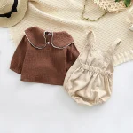 [66-100cm]秋-新作 リススクエア襟 シャツ ORサロペット ロンパース - Image 3