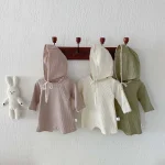 [66-90cm] 韓国風 帽子付き ワッフル オールインワン