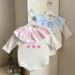[66-90cm]ロンパース フラワー フリル襟 おしゃれ ベビー服 - Image 7