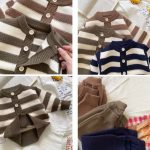 [66-90cm] ボーダー ニット カーディガン&パンツ セット - Image 8