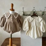 [66-90cm] デイジー襟 パフスリーブ ロンパース - Image 4