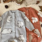 [66-100cm]熊柄ニットオールインワン - Image 8