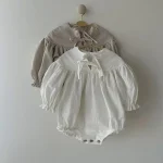 [66-90cm] リボン パフスリーブ ロンパース - Image 7