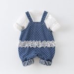 [66-100cm]サロペット&ブラウス デニム ドット 可愛い 人気 - Image 2