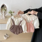 [66-100cm] 丸襟 小花柄 トップス & サロペット ロンパース - Image 13