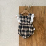 [66-90cm]チェック柄 ロンパース - Image 9