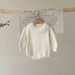 [66-90cm] レース襟 ニット ロンパース - Image 5