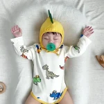 [66-90cm] 帽子付き 恐竜プリント ロンパース - Image 8