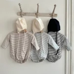 [66-90cm] 韓国風 ボーダー ロンパース - Image 9